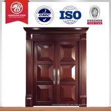 Puerta abatible de madera sólida exterior hecha en China / puerta de madera sólida tallada